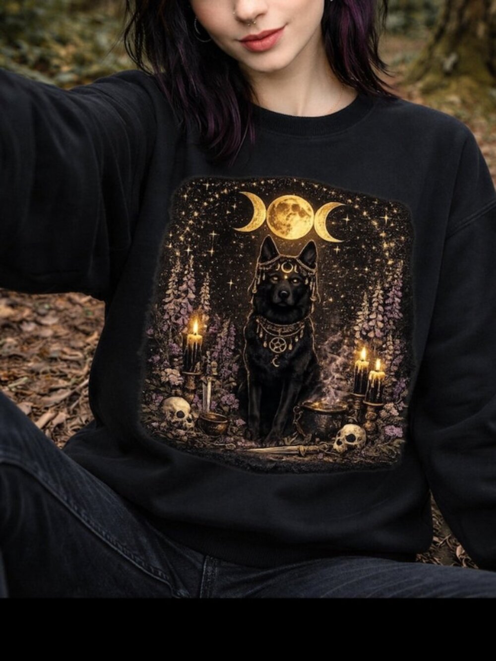 Whimsigothic Hecate Sweater, Triple Goddess Witchy Graphic